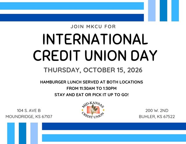 join mkcu for international credit union day thursday october 15, 2026. hamburger lunch served at both locations from 11:30am to 1:30pm stay and eat or pick it up to go