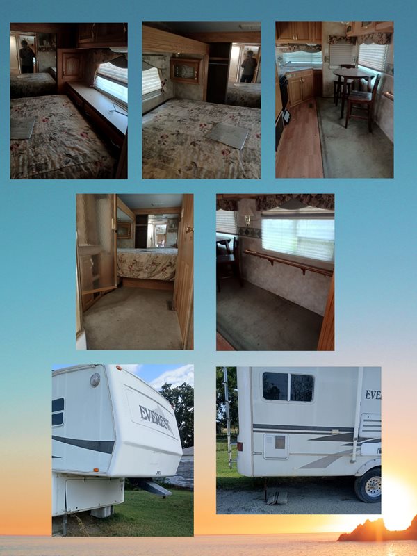 pictures of the inside and outside of the camper